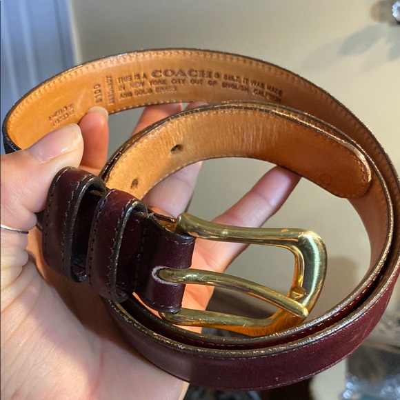 Coach Men's Dark Brown Leather Belt with Gold Buckle